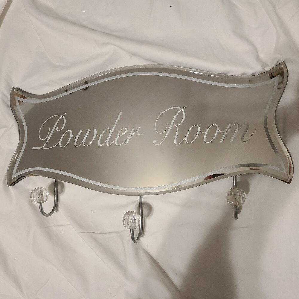 Mirrored Etched Beveled Glass with 3 Hooks Wall Mounted Hanger Powder Room